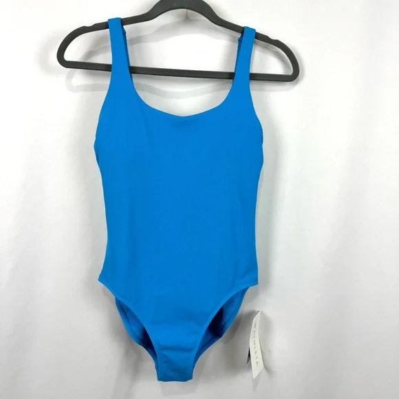 NWT Athleta Women's XS Seascape Blue Ribbed Padded Scoop Back One Piece Swimsuit - Picture 4 of 13